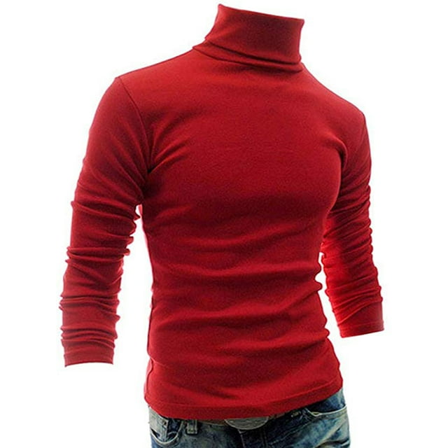 Dewadbow Men Roll Turtle Neck Pullover Knitted Jumper Tops Sweater Shirt