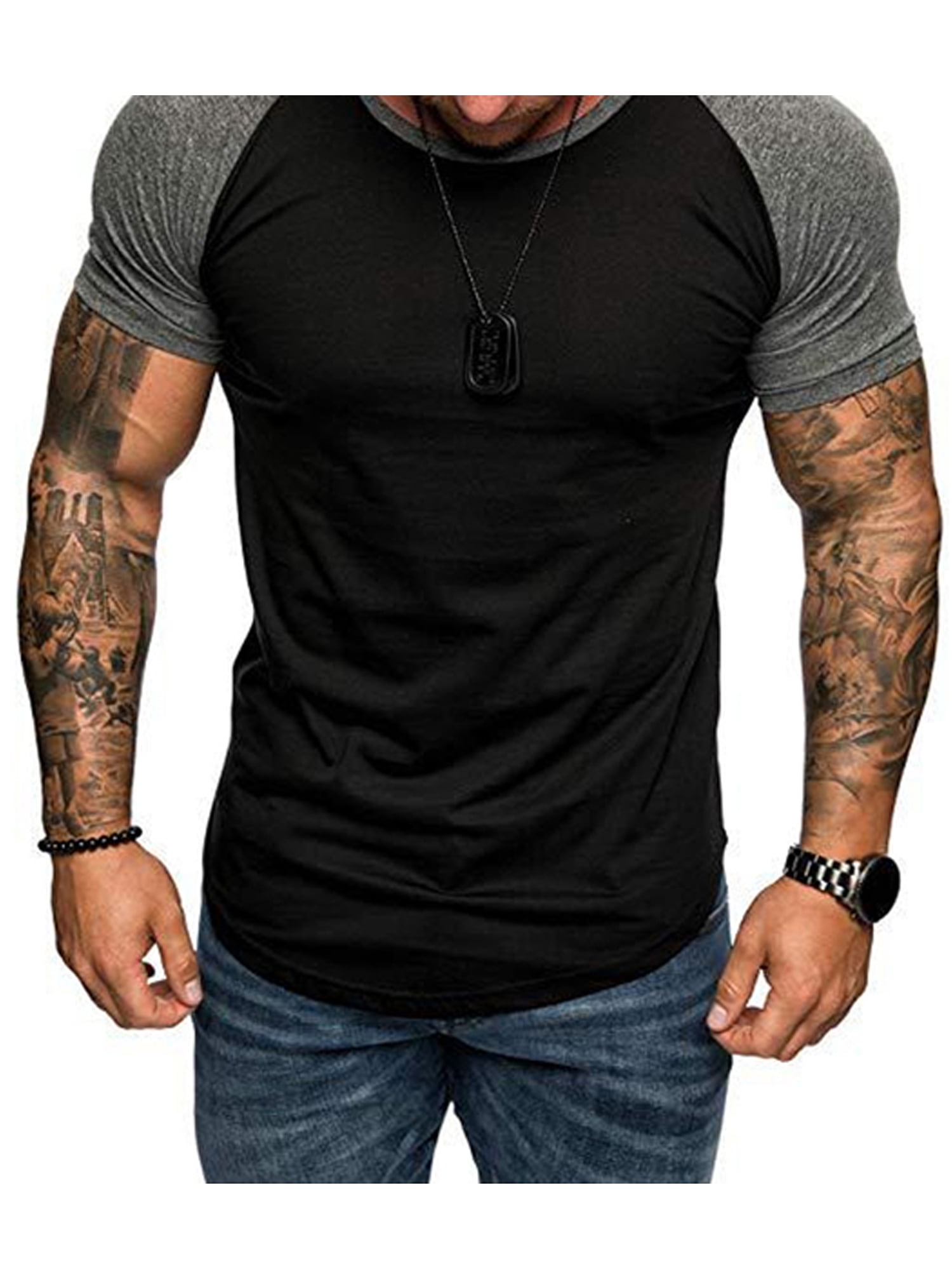 Dewadbow Men Short Sleeve Gym TShirt Bodybuilding Slim Fit Stringer