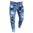 thumbnail image 1 of Dewadbow Men Stretchy Ripped Jeans Skinny Biker Jeans Slim Fit Denim Pant, 1 of 2