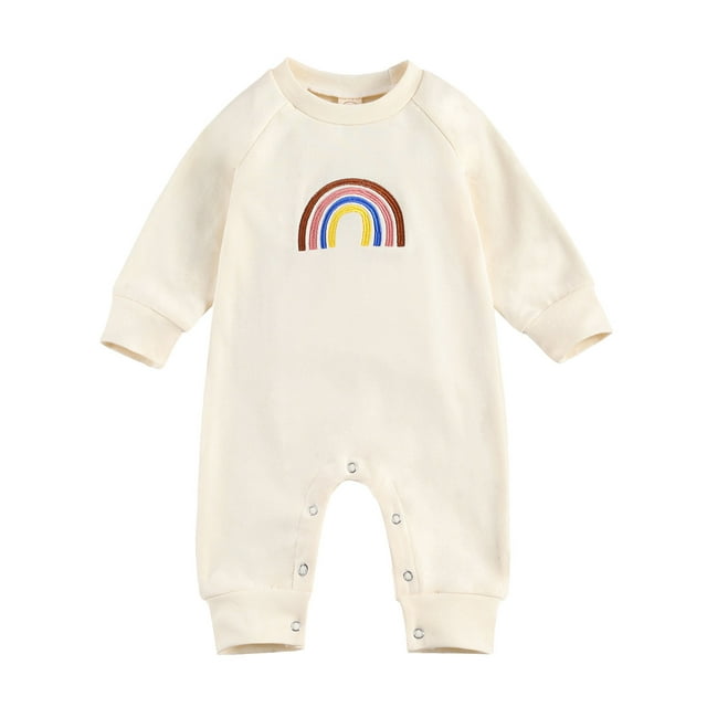 Dewadbow Newborn Baby Boys Girls Rainbow Print Romper Toddler Outfits