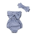 thumbnail image 1 of Dewadbow Newborn Baby Girl Clothes Off Shoulder Striped Romper Bodysuit Overall Outfit, 1 of 5