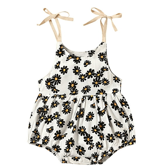 Dewadbow Newborn Baby Girls Floral Rompers Straps Jumpsuit Summer Outfit