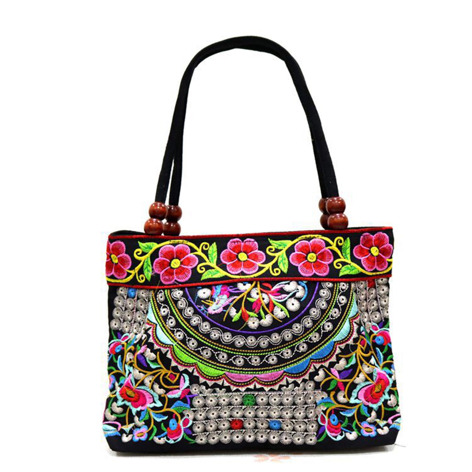 Dewadbow Vintage Floral Embroidery Crossbody Bag with Tassels for Women