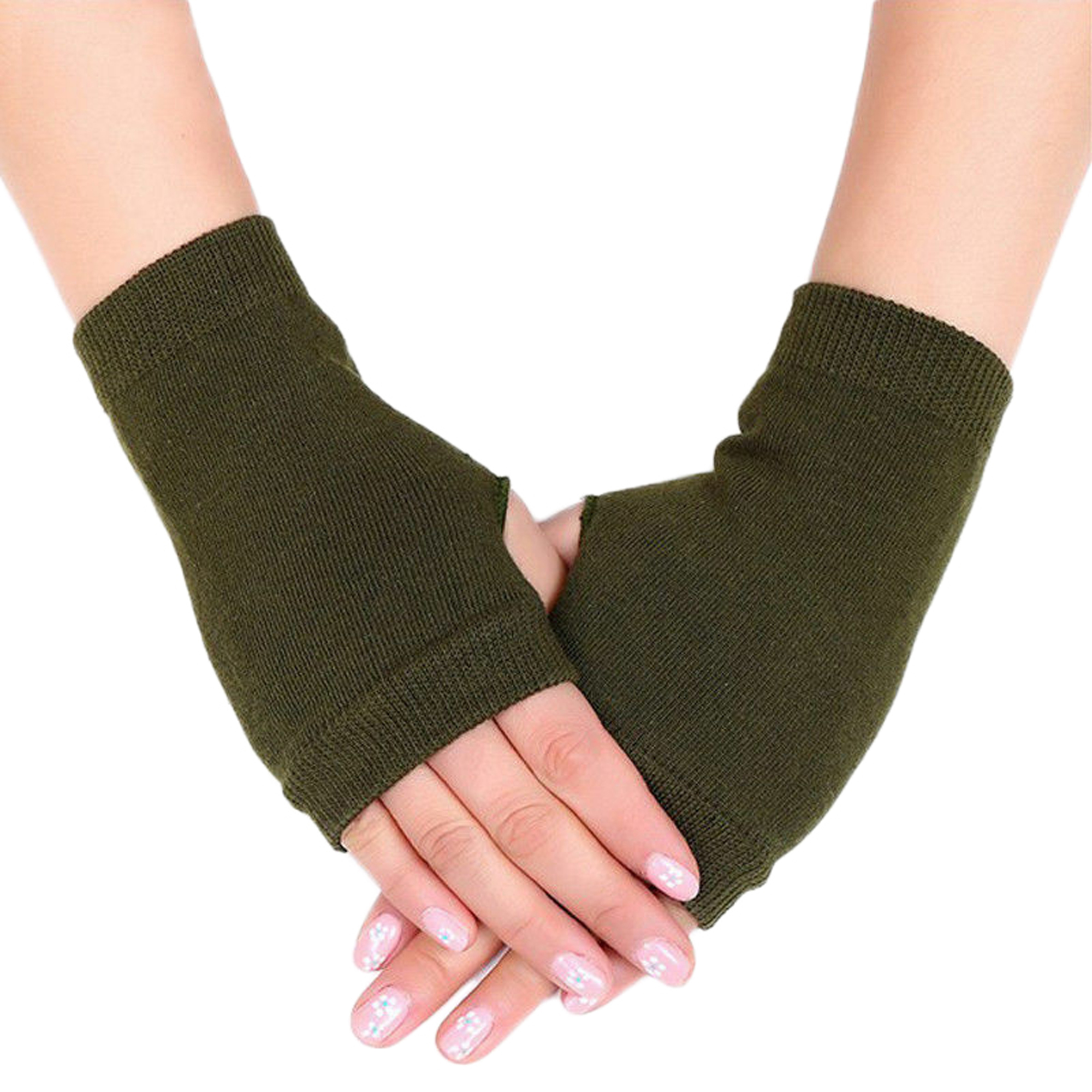 Dewadbow Women Cashmere Fingerless Winter Gloves Hand Wrist Warmer