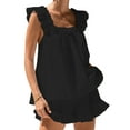 thumbnail image 1 of Dewadbow Women Summer 2PCS Pajamas Sets Flying Sleeveless Square Neck Backless Ruffle Trim Tops and Shorts Sets, 1 of 5