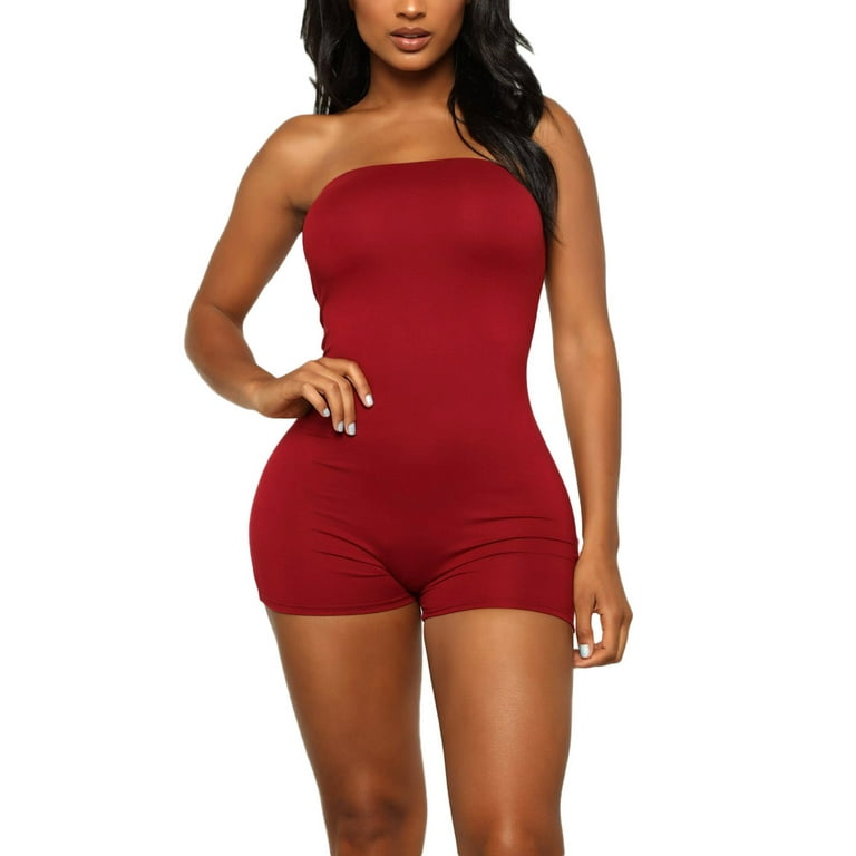 Dewadbow Women Tube Top Jumpsuit Short Romper Sleeveless Top