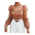 thumbnail image 1 of Dewadbow Women Wrinkled Crop Top T-shirt See-through Puff Sleeve Tops, 1 of 4