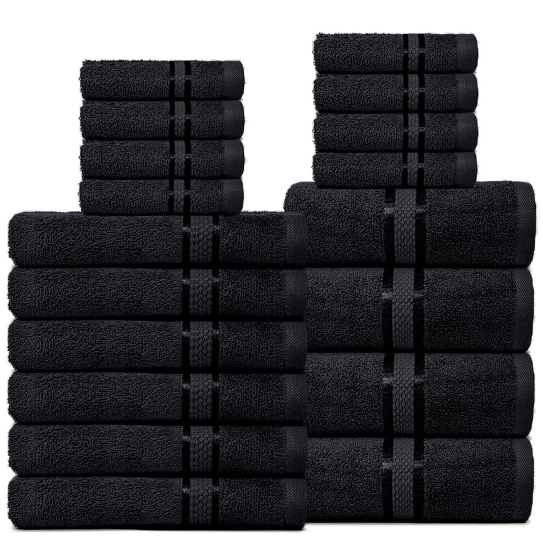 Dewall Maisons Black 18-Piece Premium Cotton Towel Set, Ultra-Absorbent & Soft - Perfect For Modern Bathrooms - Includes 4 Bath Towels, 6 Hand Towels, 8 Washcloths – For Body, Face & Hands