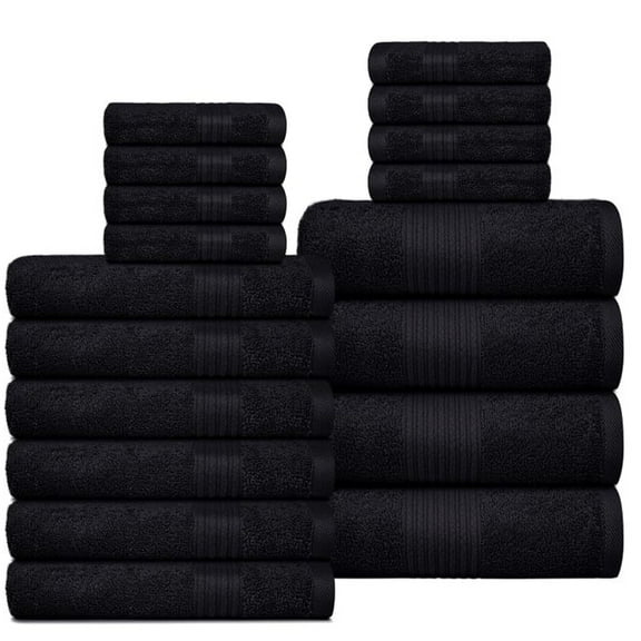 Dewall Maisons Black 18-Piece Premium Cotton Towel Set, Ultra-Absorbent & Soft- Perfect For Modern Bathrooms - Includes 4 Bath Towels, 6 Hand Towels, 8 Washcloths – For Body, Face & Hands