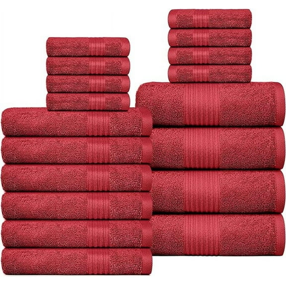 Dewall Maisons Burgundy 18-Piece Plush Cotton Towel Set, Ultra-Absorbent & Soft- Perfect for Modern Bathrooms - Includes 4 Bath Towels, 6 Hand Towels, 8 Washcloths – for Body, Face & Hands