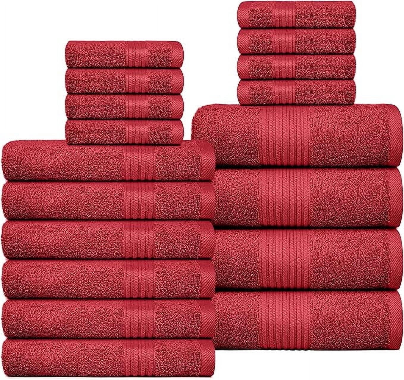 Dewall Maisons Burgundy 18-Piece Plush Cotton Towel Set, Ultra-Absorbent & Soft- Perfect for Modern Bathrooms - Includes 4 Bath Towels, 6 Hand Towels, 8 Washcloths – for Body, Face & Hands