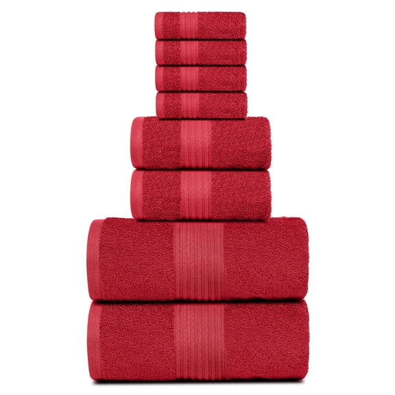 Dewall Maisons Burgundy 8-Piece Cotton Towel Set - Soft, Durable, & Highly Absorbent - Includes 2 Bath Towels, 2 Hand Towels, 4 Washcloths - Ideal for Modern Bathrooms – for Body, Face & Hands