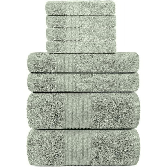 Dewall Maisons Chic Soft Green 8-Piece Plush Cotton Towel Set - Ultra-Soft, Quick-Drying, Absorbent - 2 Bath Towels, 2 Hand Towels, 4 Washcloths - Enhance Your Bathing Experience