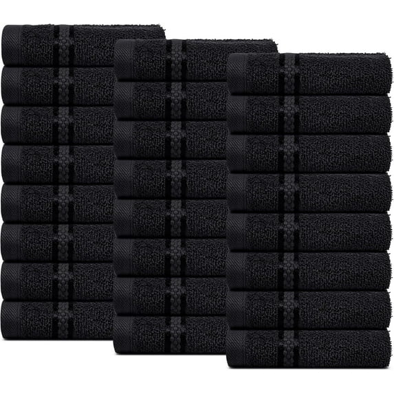 Dewall Maisons Elegant Black 24-Piece Cotton Washcloth Pack - Superior Cloth, Soft and Absorbent, 12" x 12" Size - Perfect for Bathroom, Spa, Facial Care - Premium Hand and Face Towel Solution