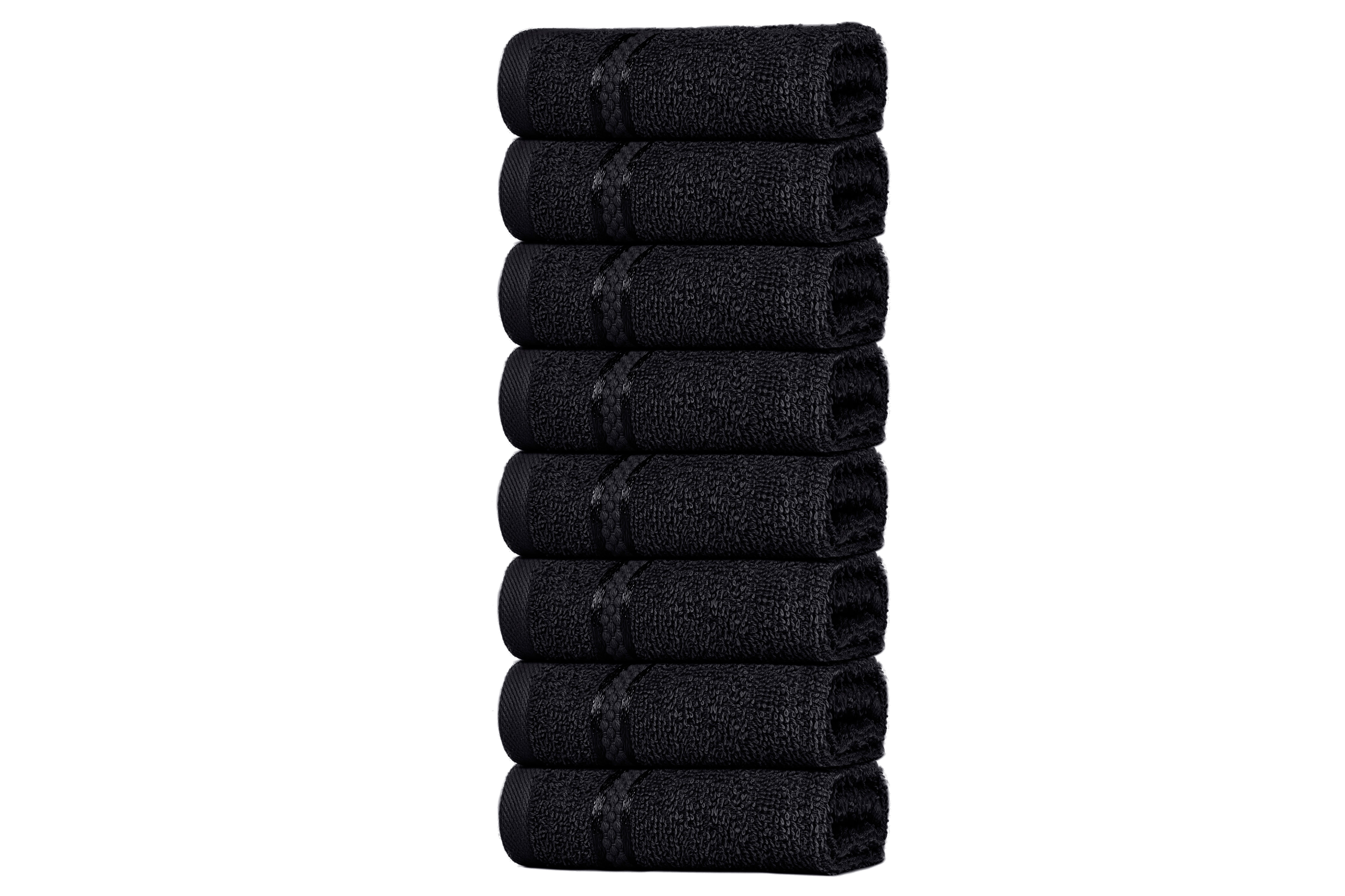 Dewall Maisons Elegant Black 8-Piece Cotton Washcloth Pack - Superior Soft And Absorbent, 12" x 12" Size - Perfect For Bathroom, Spa, Facial Care - Premium Hand And Face Towel Solution