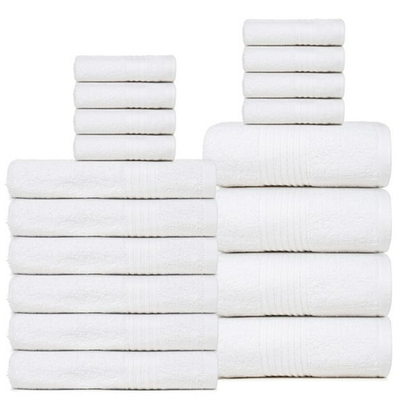 Dewall Maisons Elegant White 18-Piece Towel Set For Superior Bathing ComFort - High-Quality , 100% Cotton - 4 Bath Towels, 6 Hand Towels, 8 Washcloths - Ideal For Home & Hospitality
