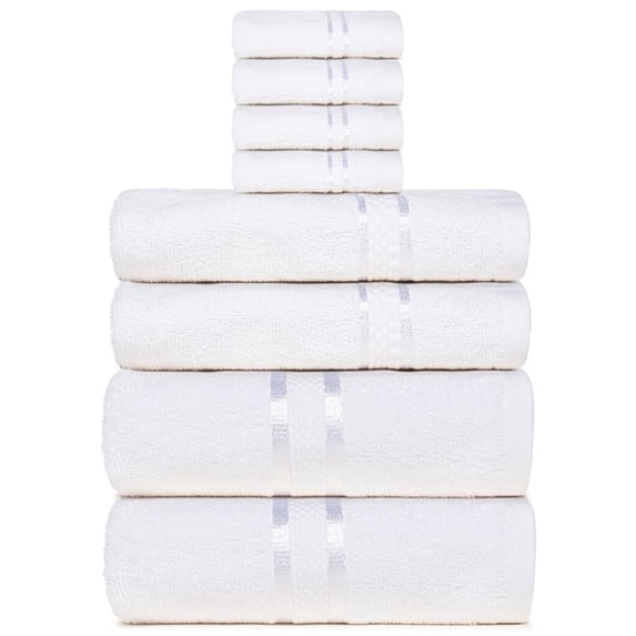 Dewall Maisons Elegant White 8-Piece Towel Set - Plush ComFort & Superior Absorbency - 100% Cotton - 2 Bath Towels, 2 Hand Towels, 4 Washcloths - Luxurious Bathroom Essentials
