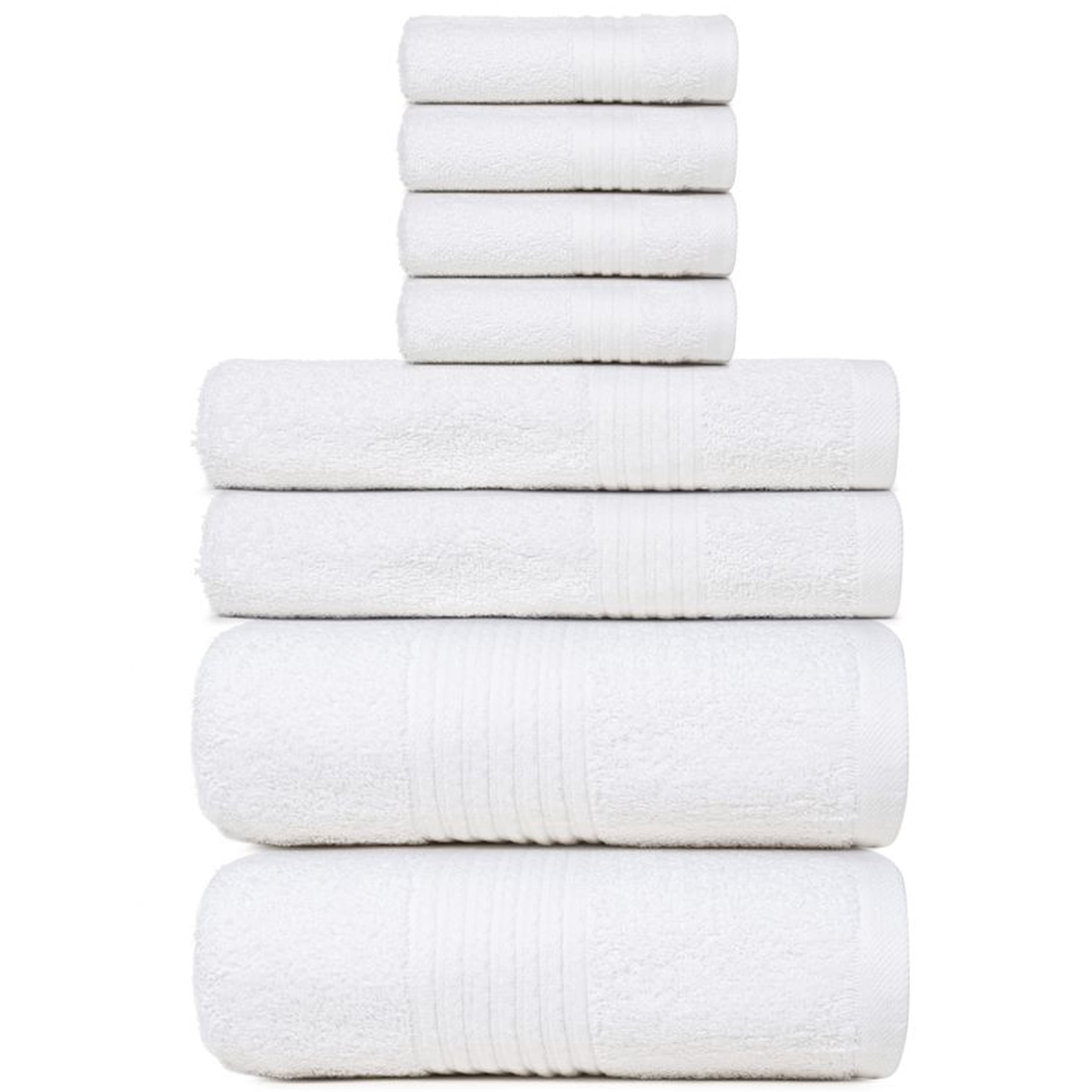 Dewall Maisons Elegant White 8-Piece Towel Set - Plush ComFort & Superior Absorbency - 100% Cotton - 2 Bath Towels, 2 Hand Towels, 4 Washcloths - Luxurious Bathroom Essentials