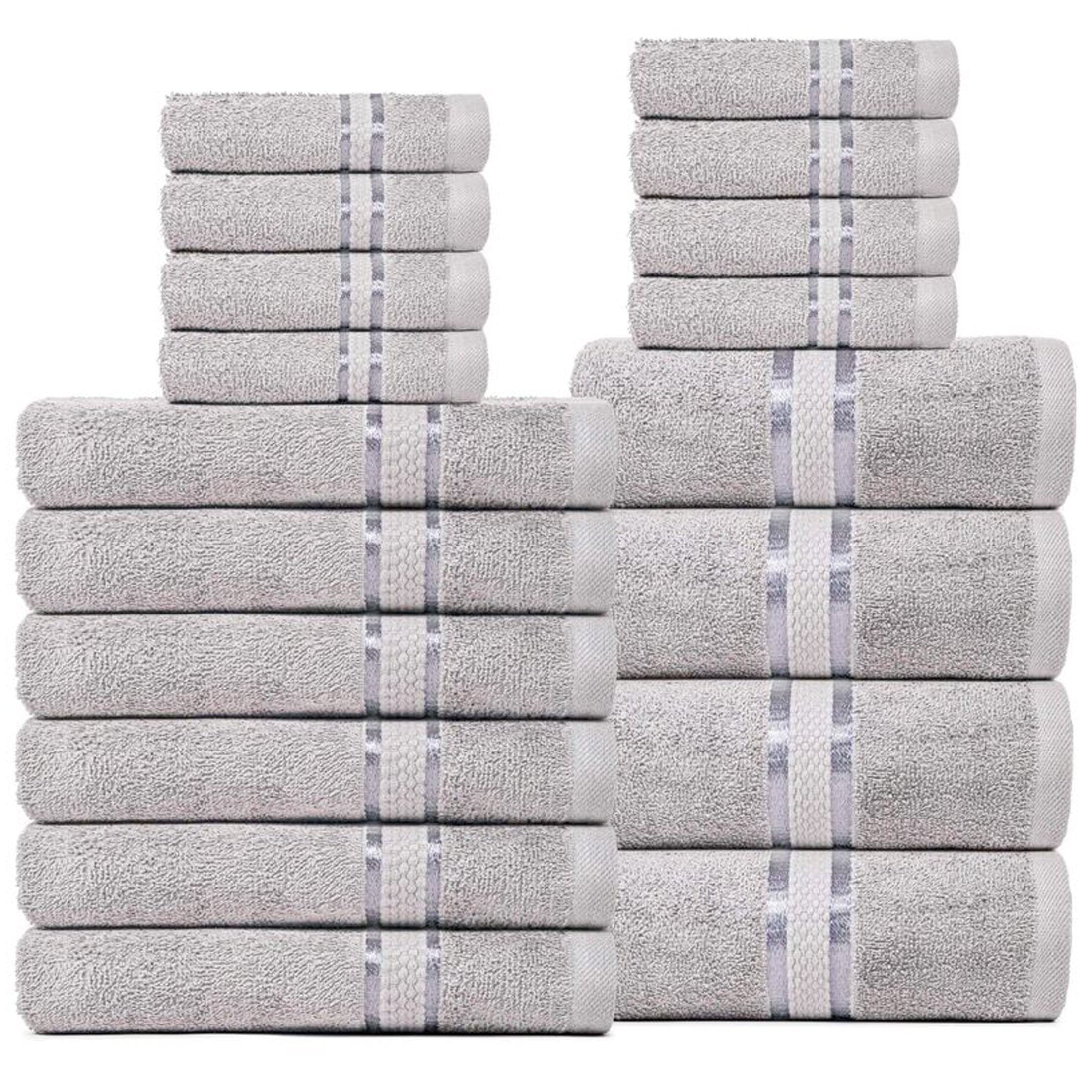 Dewall Maisons Light Grey 18-Piece Towel Set, Soft & Absorbent Cotton ...
