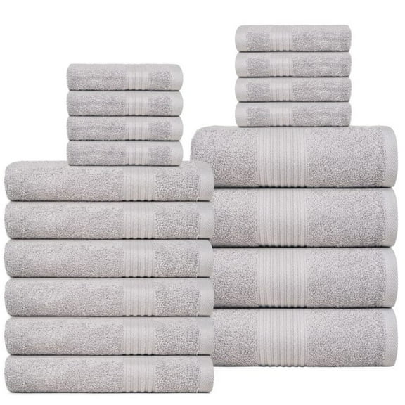 Dewall Maisons Light Grey 18-Piece Towel Set, Soft & Absorbent Cotton - Ideal For Everyday Use - Includes 4 Bath Towels, 6 Hand Towels, 8 Washcloths - Stylish Bathroom Essentials