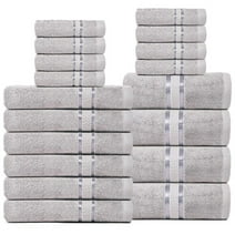 Dewall Maisons Light Grey 18-Piece Towel Set, Soft & Absorbent Cotton - Ideal For Everyday Use - Includes 4 Bath Towels, 6 Hand Towels, 8 Washcloths - Stylish Bathroom Essentials