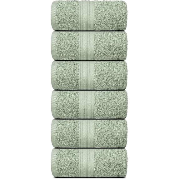 Dewall Maisons Luxurious Soft Green 6-Piece Washcloth Set - 100% Cotton, Perfect 12" x 12" Size - Ultra-Soft, Highly Absorbent Towels for Body, Face, Hands - Ideal for Daily Use & Spa Comfort