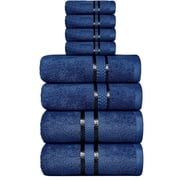 Dewall Maisons Navy Blue 8-Piece Luxurious Towel Set - 100% Cotton - Soft, Absorbent, Durable - Includes 2 Bath Towels, 2 Hand Towels, 4 Washcloths - Perfect Fo