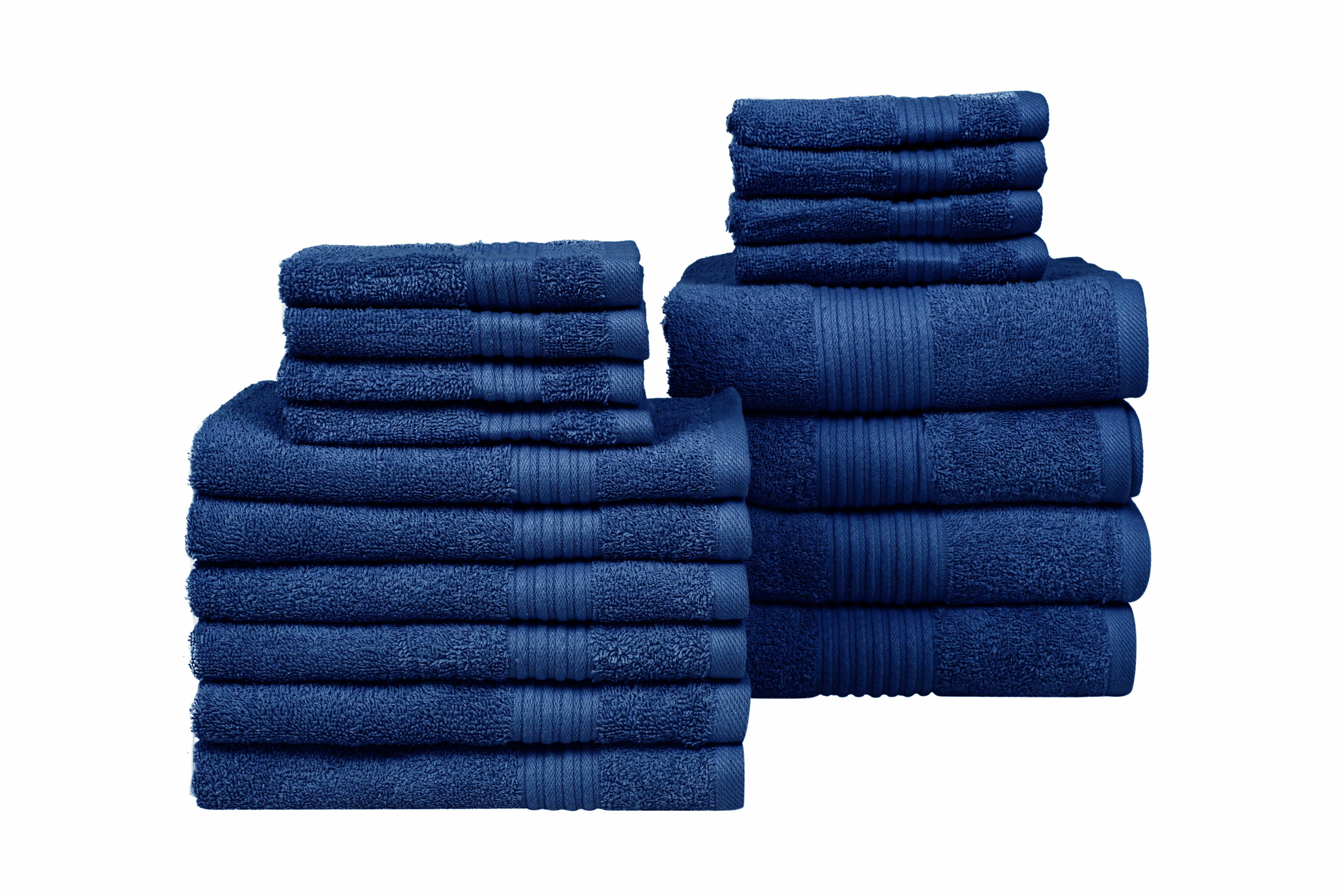 Dewall Maisons Navy Blue Luxury 18Piece Cotton Towel Set High Absorbency Includes 4 Bath