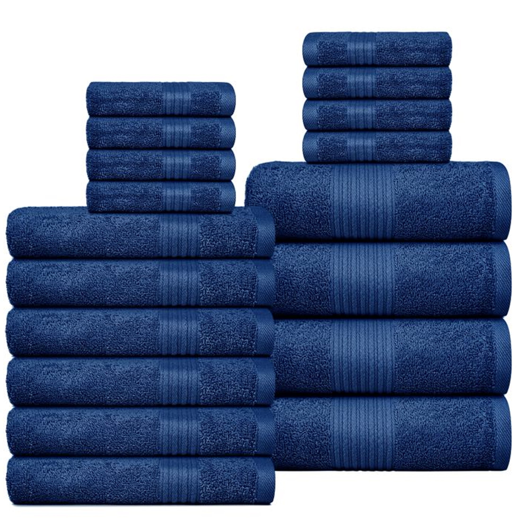 Dewall Maisons Navy Blue Luxury 18-Piece Cotton Towel Set - High Absorbency - Includes 4 Bath ...