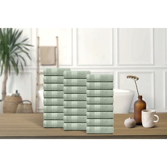 Dewall Maisons Plush Soft Green 24-Piece Washcloth Set - Luxurious Cloth- 100% Cotton, 12" x 12" Size - Soft, Durable Towels for Body, Face, Hands - Ideal for Home & Spa Luxury