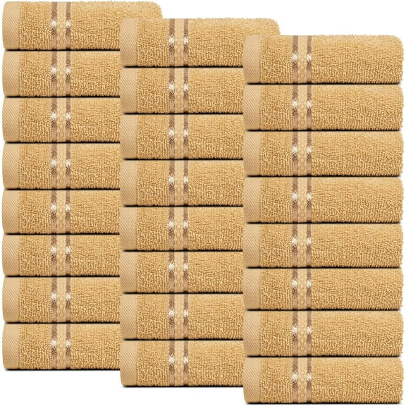 Dewall Maisons Solid Print Cotton Washcloths, Gold Beige, 24 Count