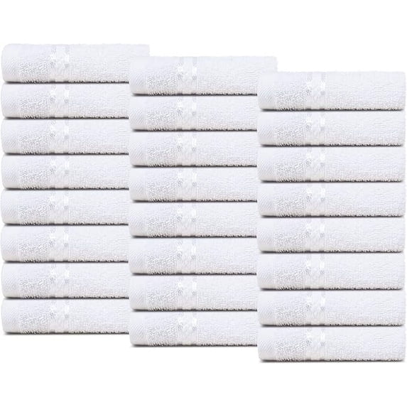 Dewall MaisonsPremium White 24-Piece Washcloth Set - Premium 100% Cotton, 12" x 12" Size - Soft, Durable Towels for Body, Face, Hands - Ideal for Home & Spa Premium