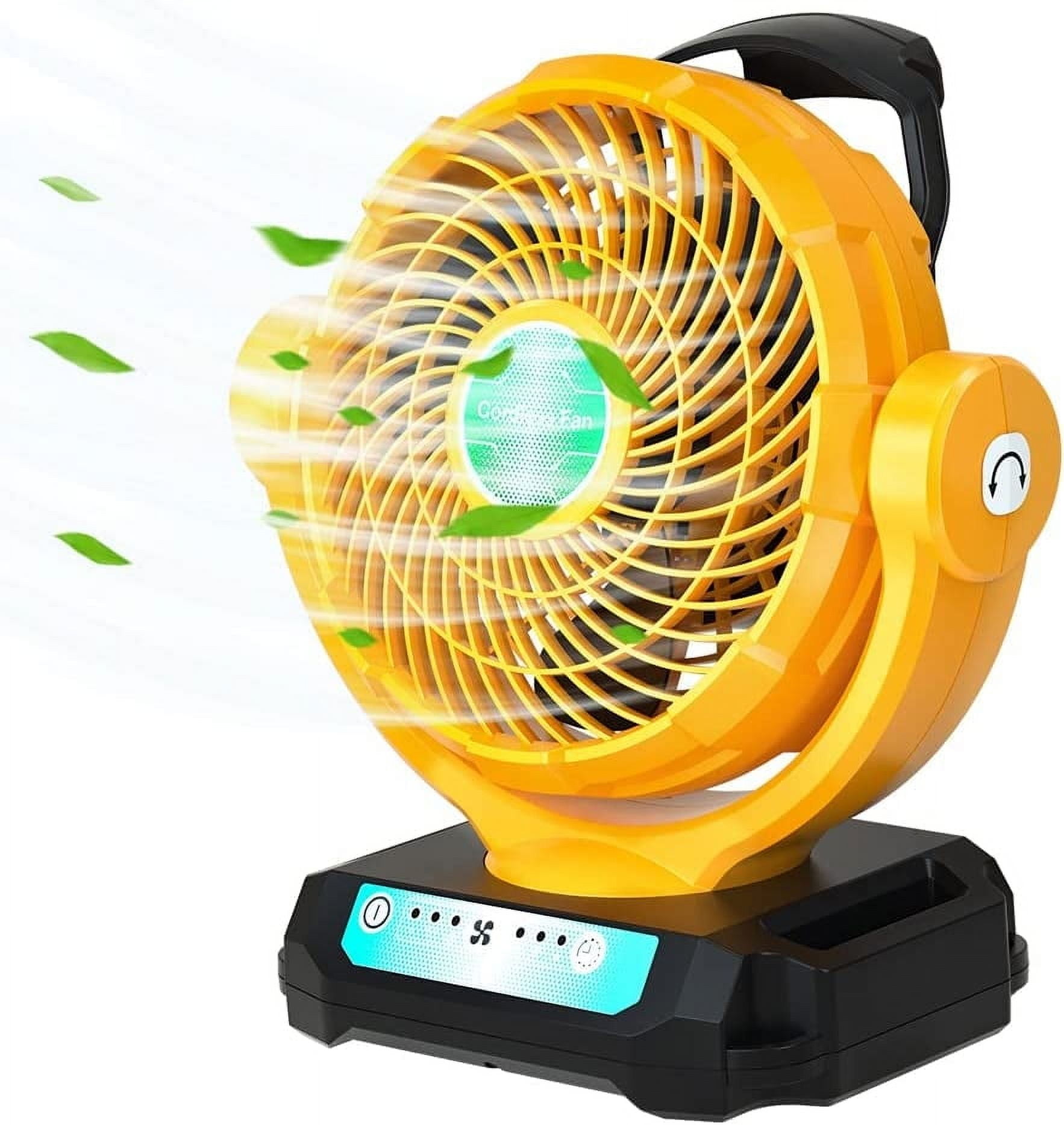 for Dewalt 20V Fan, Cordless Work Fan Powered by Dewalt 20V Max Battery/AC Cord, Quiet Brushless Fan, 3500CFM Outdoor Jobsite Fan with 3 Speeds, 4H Timer, Hanging Hook for Camping, Garage
