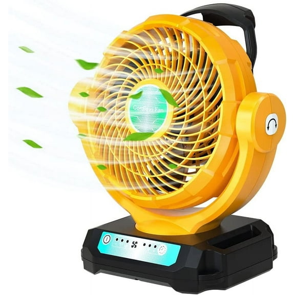 for Dewalt 20V Fan, Cordless Work Fan Powered by Dewalt 20V Max Battery/AC Cord, Quiet Brushless Fan, 3500CFM Outdoor Jobsite Fan with 3 Speeds, 4H Timer, Hanging Hook for Camping, Garage