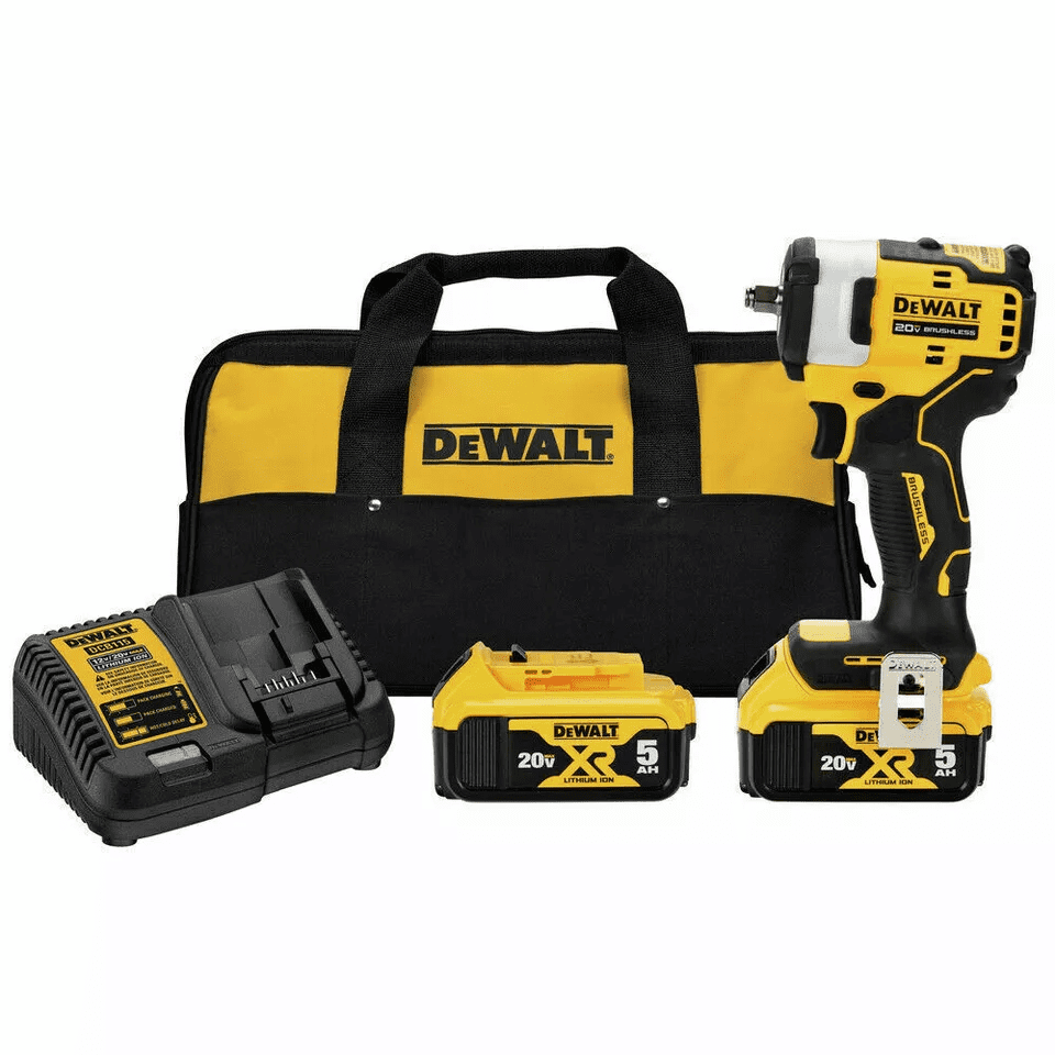 DEWALT 20V MAX 3/8 in Cordless Impact Wrench Kit with Hog Ring Anvil (DCF913P2) – 250 ft-lbs Fastening, 400 ft-lbs Breakaway, (2) 5.0Ah Batteries