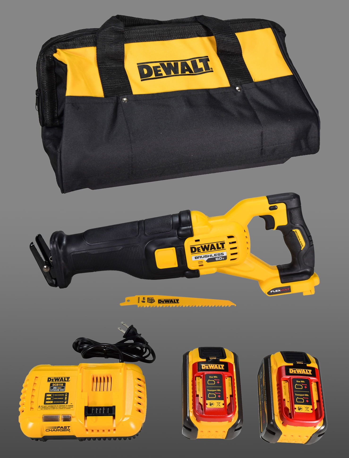 Dewalt DCS389X2 Flexvolt 60V Max Brushless Reciprocating Saw Kit with (2)  9.0Ah Batteries, Charger and Tool Bag