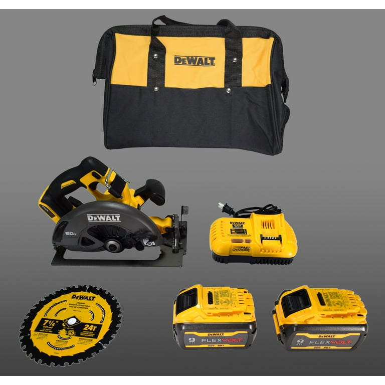 FLEXVOLT 60-Volt MAX Lithium-Ion 7-1/4 in. Cordless Brushless Circular Saw Kit with 2 Batteries 9 Ah, Charger and Bag FLEXVOLT 60-Volt MAX Lithium-Ion 7-1/4 in. Cordless Brushless Circular Saw Kit with 2 Batteries 9 Ah, Charger and Bag