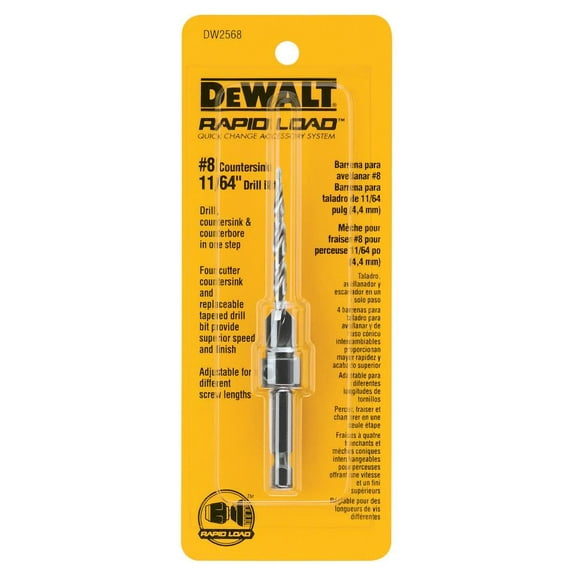 Dewalt DW2568 Rapid Load Countersink Drill Bit, NO 8, 11/64 Pilot