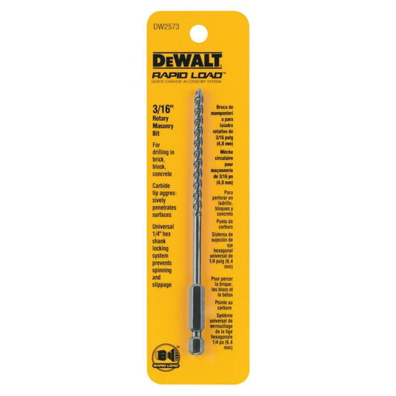 Dewalt DW2573 Masonry Drill Bit, 3/16in Dia x 6in , 3in Flute