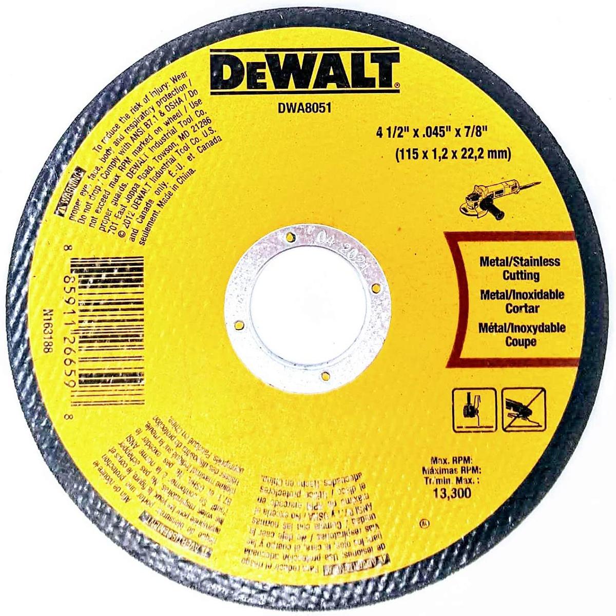DeWALT DWA8051T10 4 1 2 x0 45 x7 8 Type 1 Cutting Wheel 10 Pack 