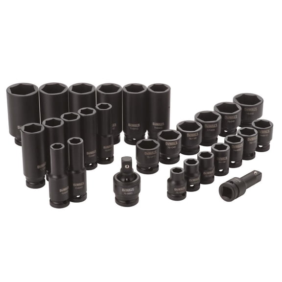 DeWalt 1/2" Drive Standard and Deep Impact Socket Set, 6 Point, SAE, 28 Pieces
