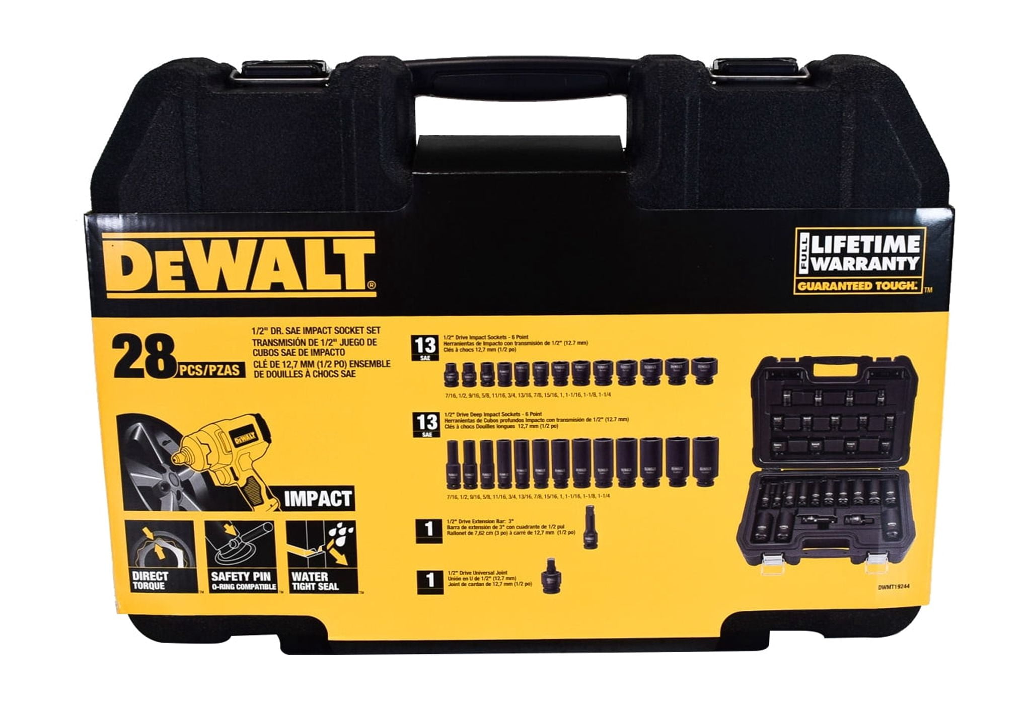 Dewalt Dwmt19244, 1/2-inch Oxide Finish Impact Socket Wrench & Set, 28 Pieces