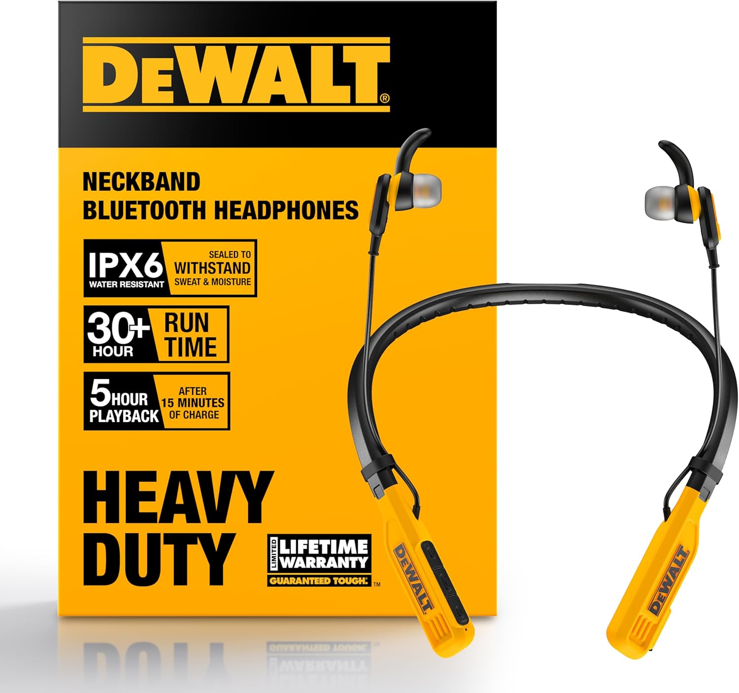 DEWALT Heavy Duty Bluetooth Nekband Headphones - 30 Uur Runtime, Noise Isolation & Magnetische Oordopjes