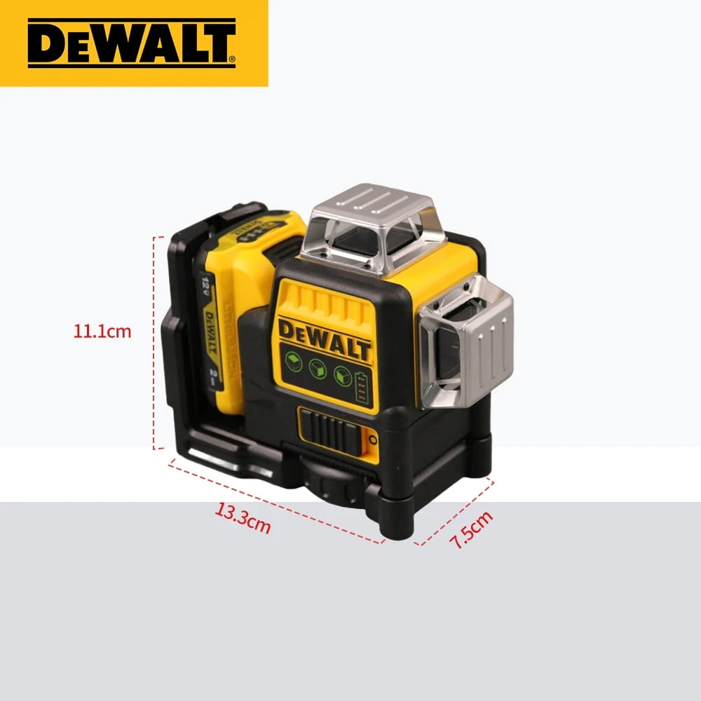 Dewalt-Horizontal Green Light Tool, Dewalt DCE089G 3 Sides * 360 12 Lines, Laser Level, Heavy Duty Outdoor Meter, Vertical, 12V Battery  (Laser+Battery+Charger)