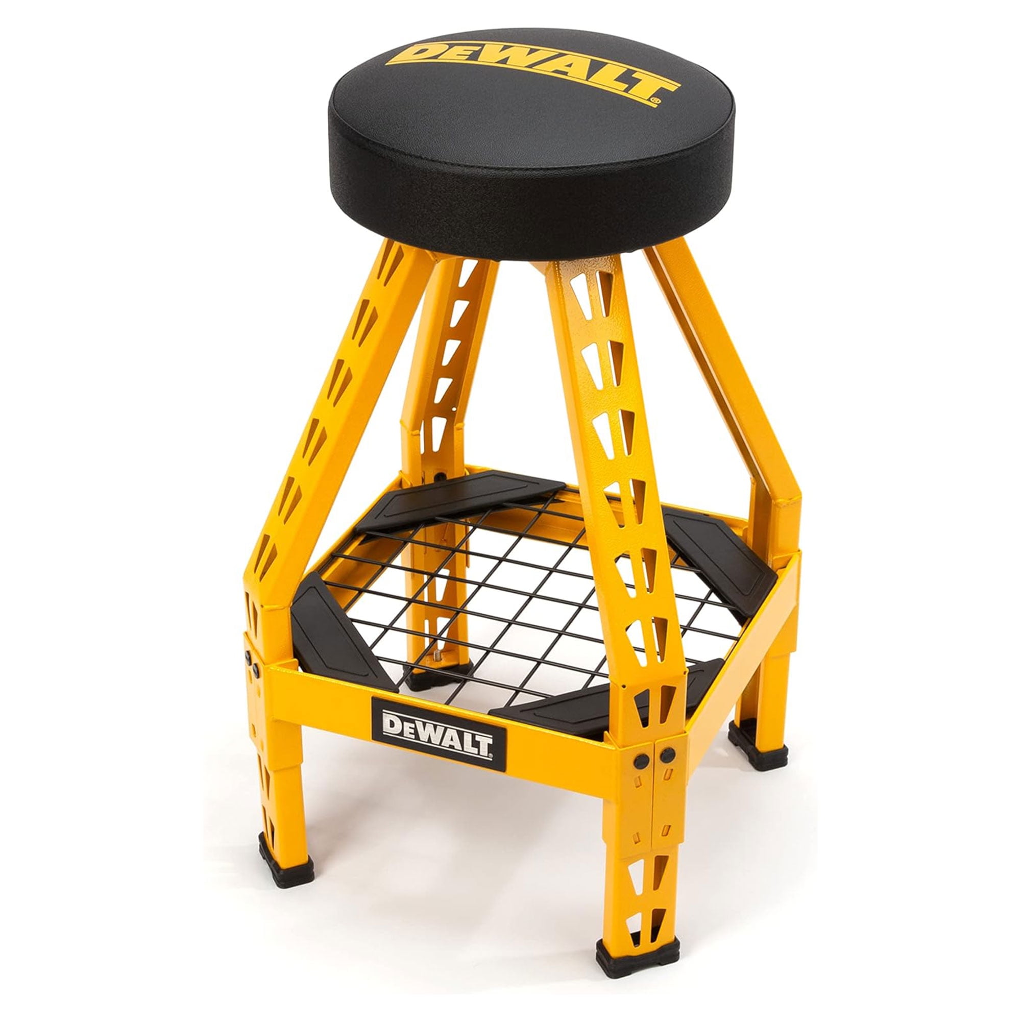 Industrial Swivel Shop Stool with Textured Vinyl Seat and Steel Frame