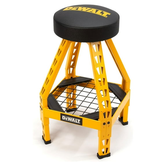 Dewalt Shop Stool 360 Degree Swivel Seat, Tool Shelf, 17.25" x 30", Black