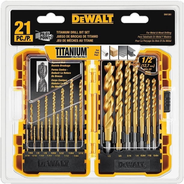 Dewalt Titanium Nitride Coated Drill Bit Set, Pilot Point, 21-Piece