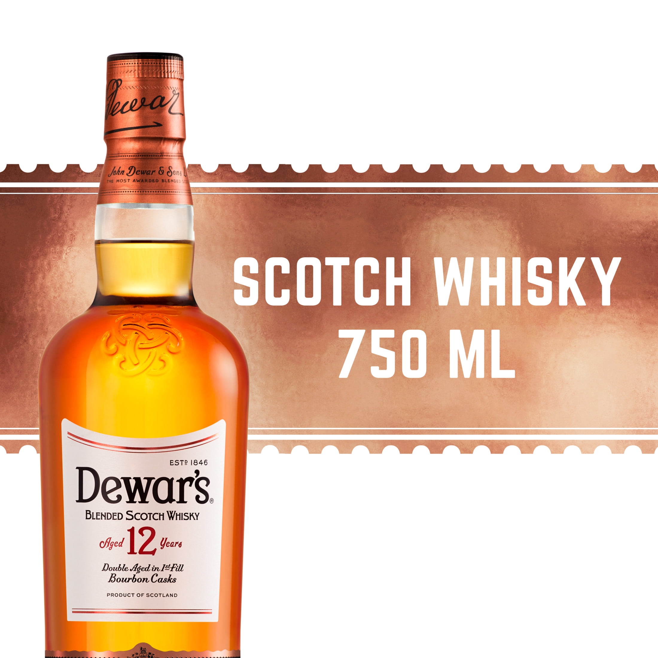 Dewar's 12 Year Old Blended Scotch Whisky, 750 mL Bottle, ABV 40