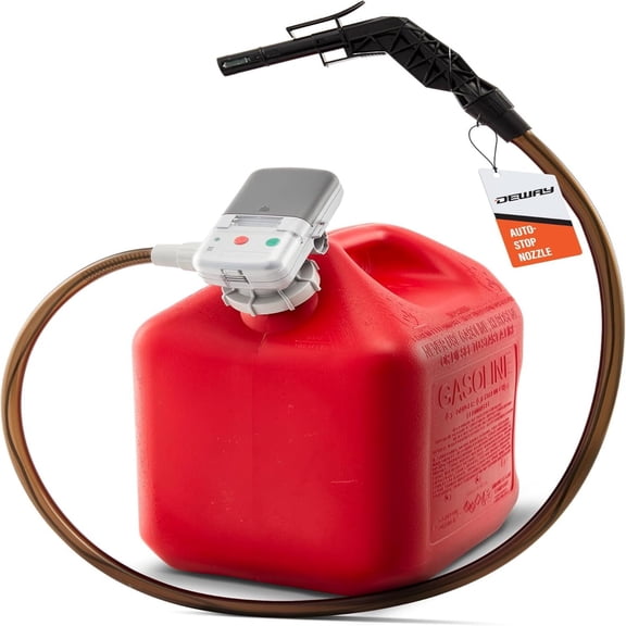 Deway AA Battery Powered Gas Transfer Pump with Auto-Stop Nozzle, 2.2 GPM Fuel Siphon for Gas Cans
