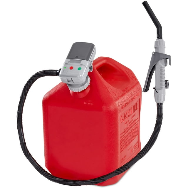 Deway Automatic Fuel Transfer Pump with Nozzle for Quick Flow Control & Stop, Advanced Adapter Fits All Size Gas Cans, Extra Long Hose, Portable Liquid Pump for Gasoline, Diesel Fuel & More